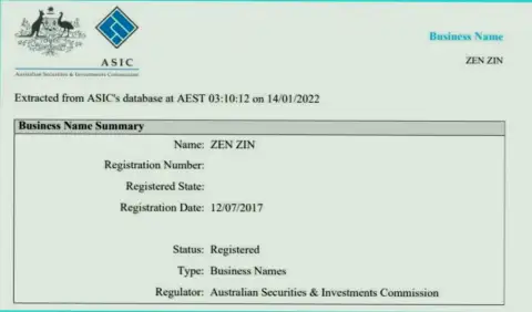 Компания Зиннейра Ком зарегистрирована на территории Австралии