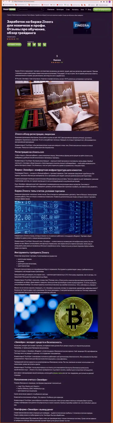 Обзор условий спекулирования крипто брокерской компании Зиннейра на сайте Траствайпер Ком