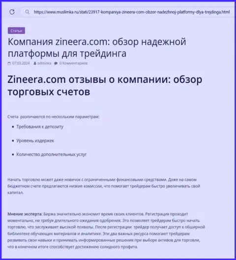 Обзор пакетов торговых счетов компании Зиннейра Ком в информационной публикации на веб-сайте muslimka ru