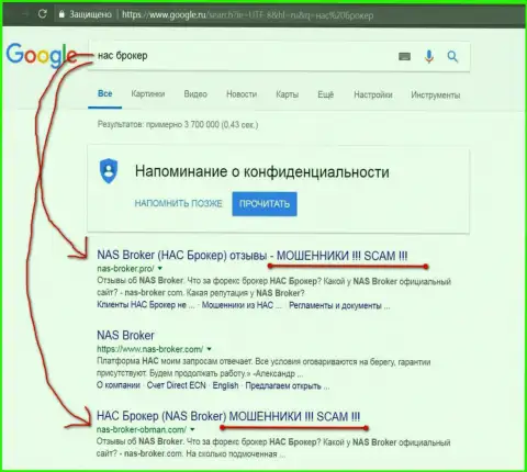 top3 выдачи поисковиков Гугла - NASBroker - это КУХНЯ НА FOREX !!!