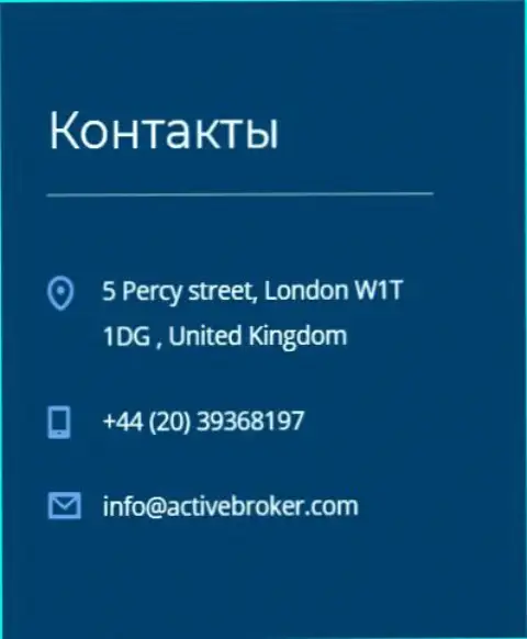 Адрес главного офиса ФОРЕКС брокерской компании Актив Брокер, размещенный на официальном сайте указанного форекс дилингового центра